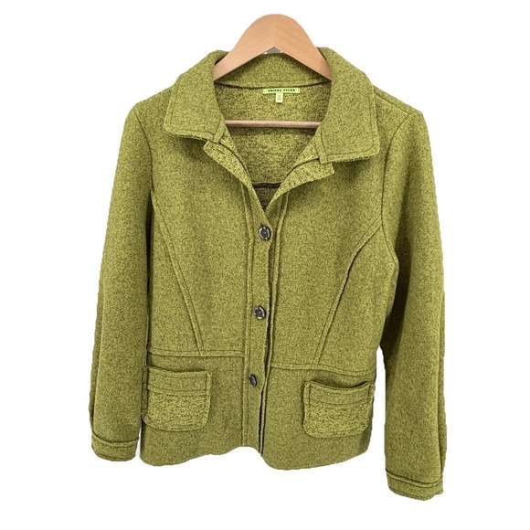Trisha Tyler Women's Vibrant Green Button Down Long Sleeve Sweater Knit Blazer M - Picture 2 of 11